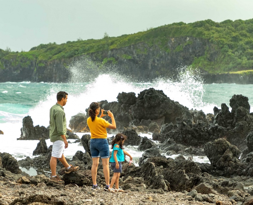 Keanae Peninsula Visitor Family Child Waves Road to Hana Maui