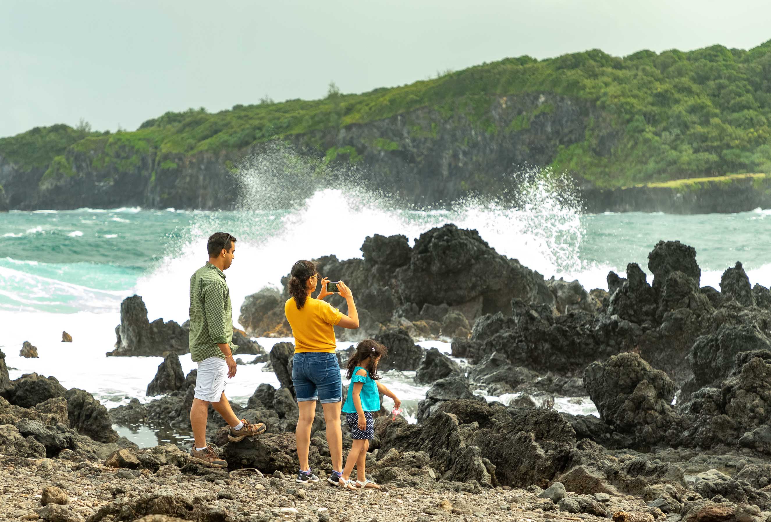 Keanae Peninsula Visitor Family Child Waves Road to Hana Maui