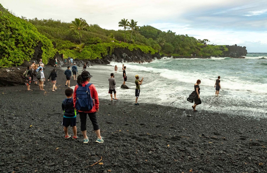 Road to Hana Black Sand Beach Visitor Families Waianapanapa Maui