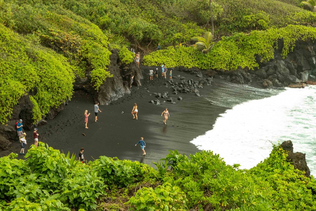 Road to Hana Black Sand Beach from Overlook Waianapanapa Maui