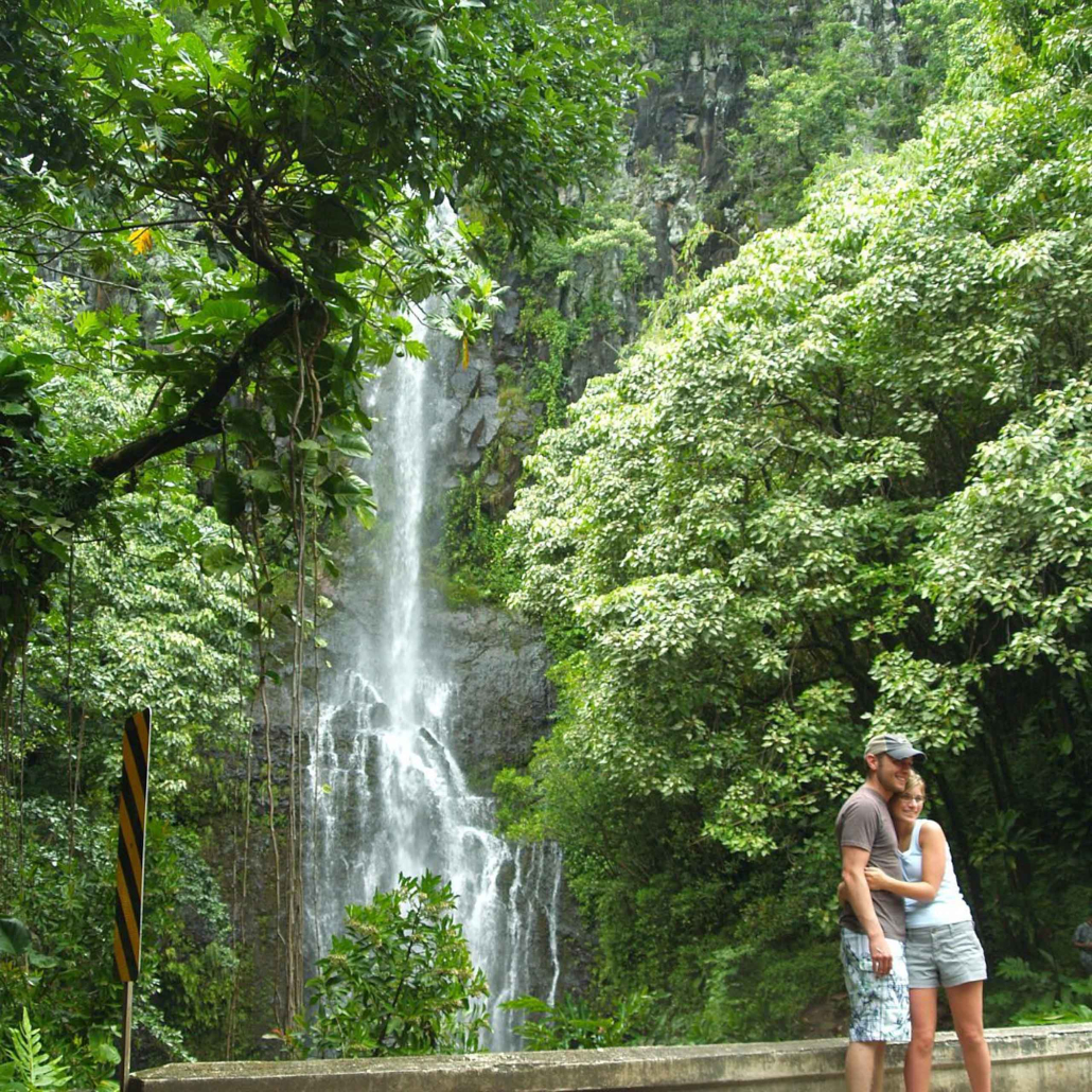 tourmaui small group road to hana tour waterfall in forest