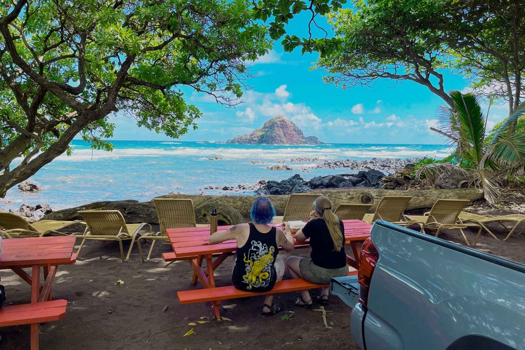 guests enjoying their meals at koki huli huli chicken maui hawaii