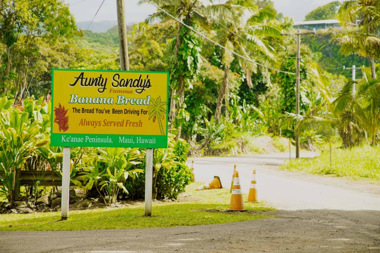 sandys banana bread signs at keanae maui hawaii