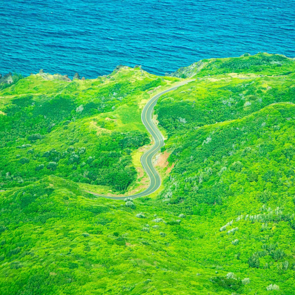 west mauis road to hana as seen from a helicopter 