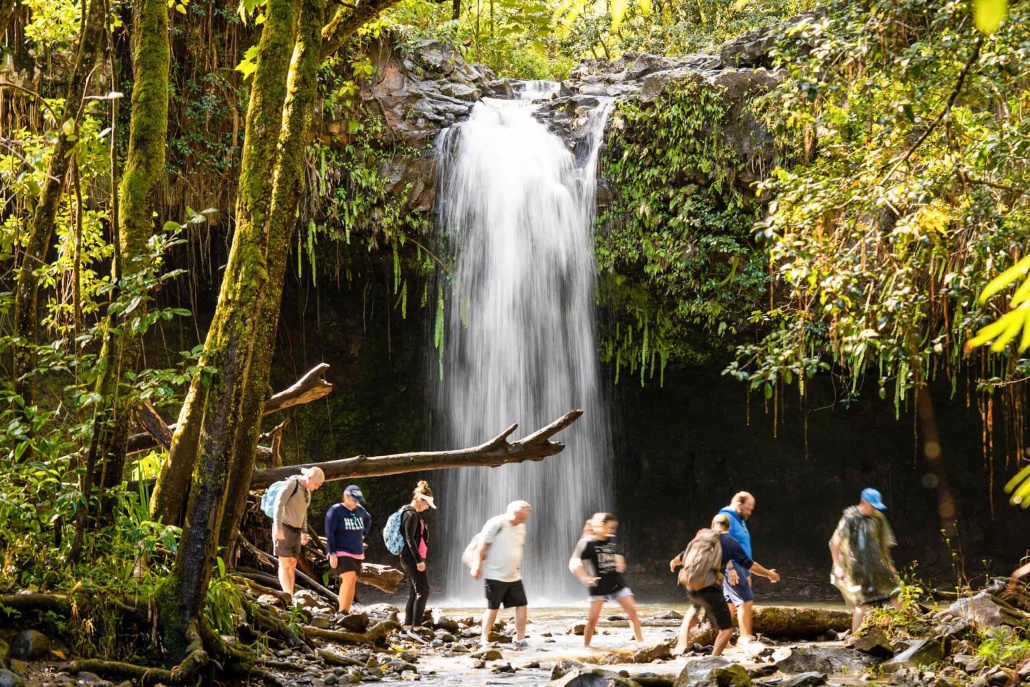 hikemaui private road to hana hiking through waterfall