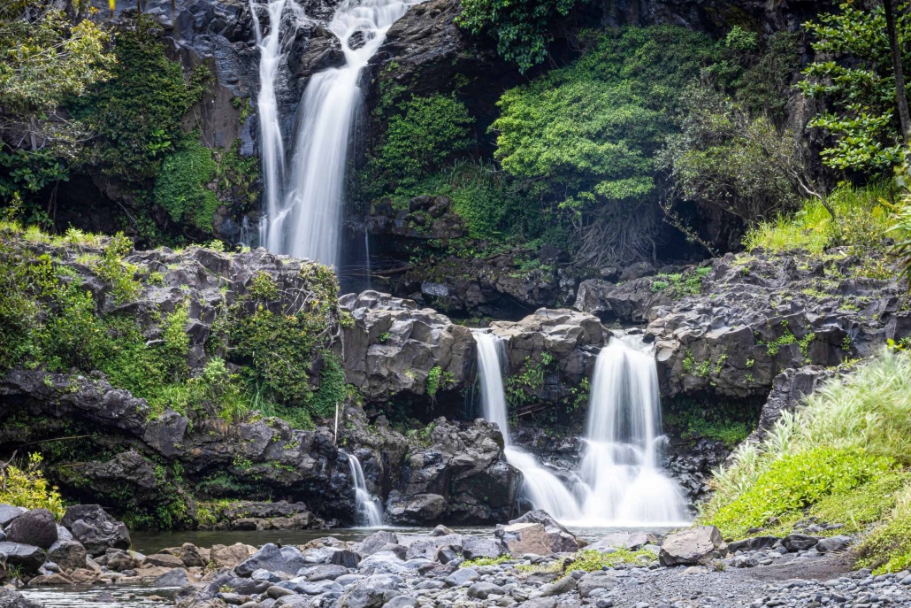 beautiful landscape view of waterfalls in haleakala national park near the kipahulu visitor center