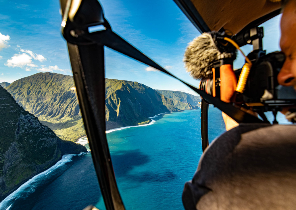 helicopter tour maui molokai ocean cliffs and photographer