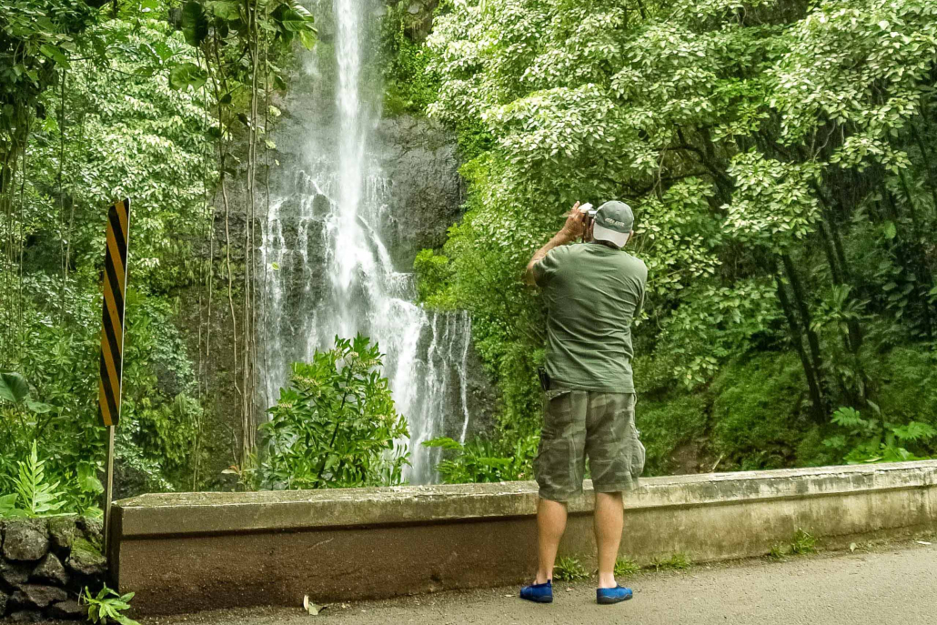 road to hana waterfall and visitor photography maui 